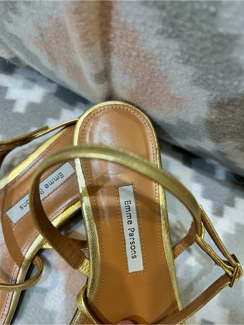 Emme Parsons Gold Metallic Strappy Flat Sandal Euc — image 3 of 5